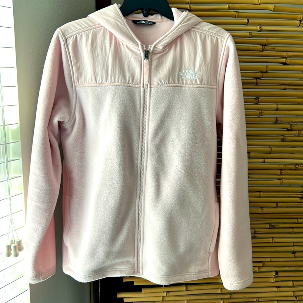 North Face Fleece Jacket with hood Juniors XL Pink EUC